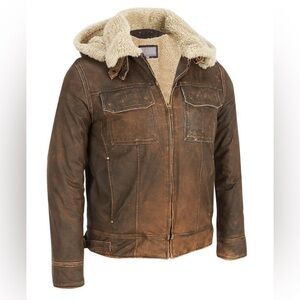 NWT Men’s Wilsons Leather Brown Bomber Jacket with Cream Lining